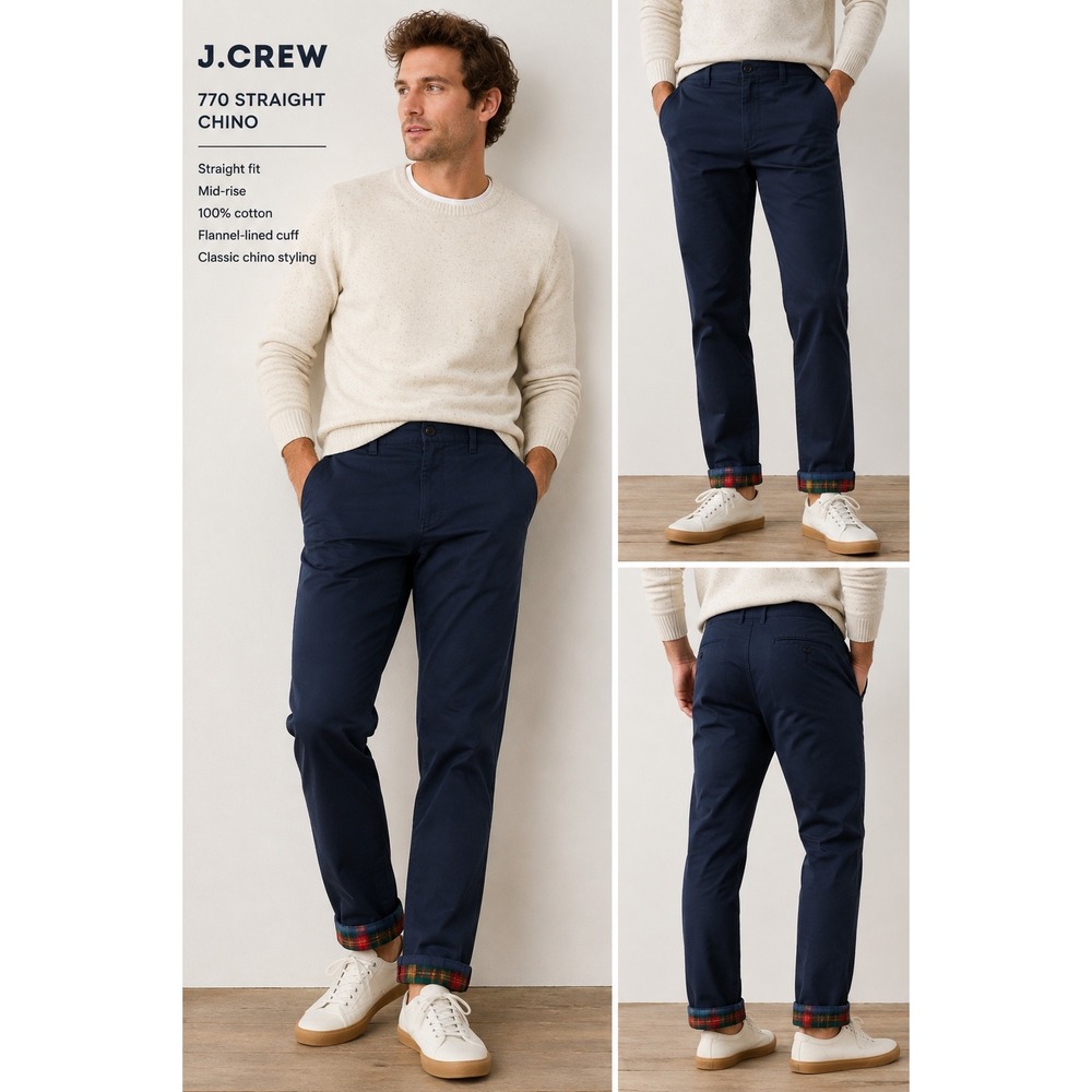 J.Crew 770 Straight Flannel Lined Pants Navy Blue Plaid AT392 Mens 34x34